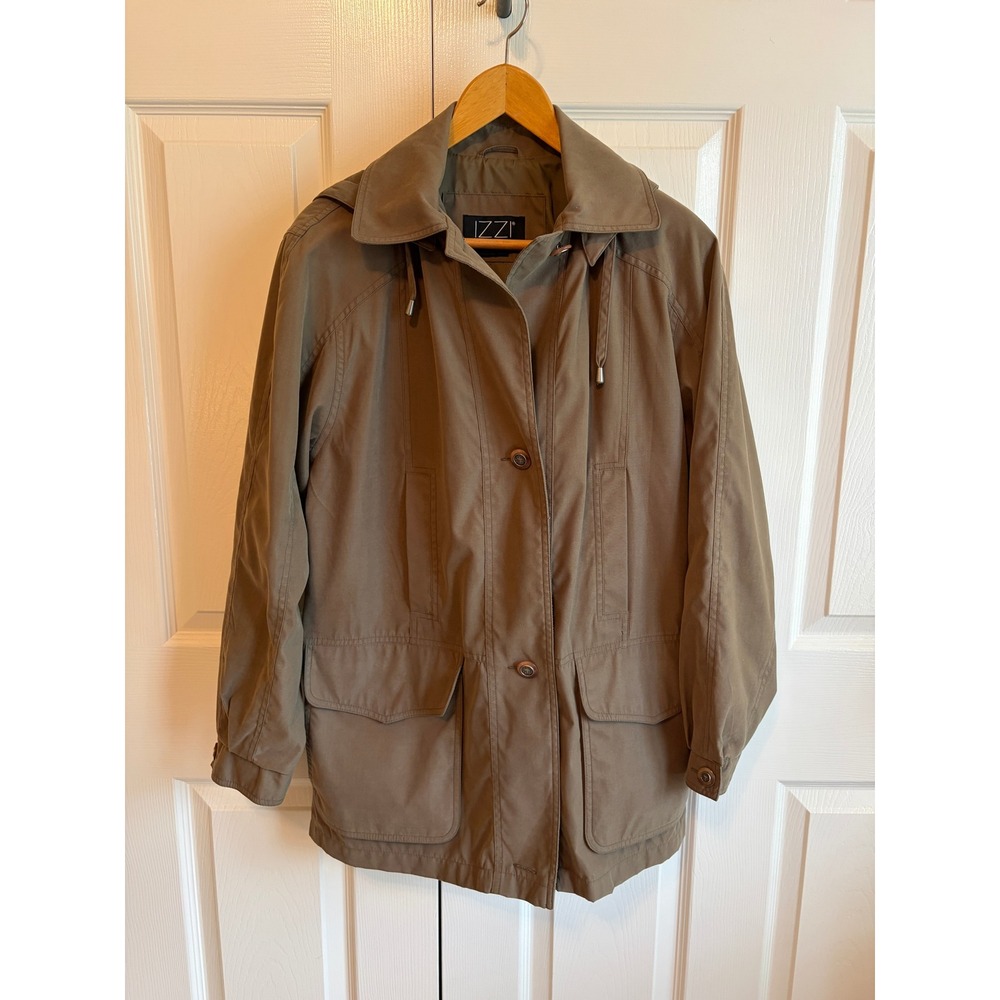 IZZI Women Olive Brown Utility Jacket Detachable Hood Size S RN 38843